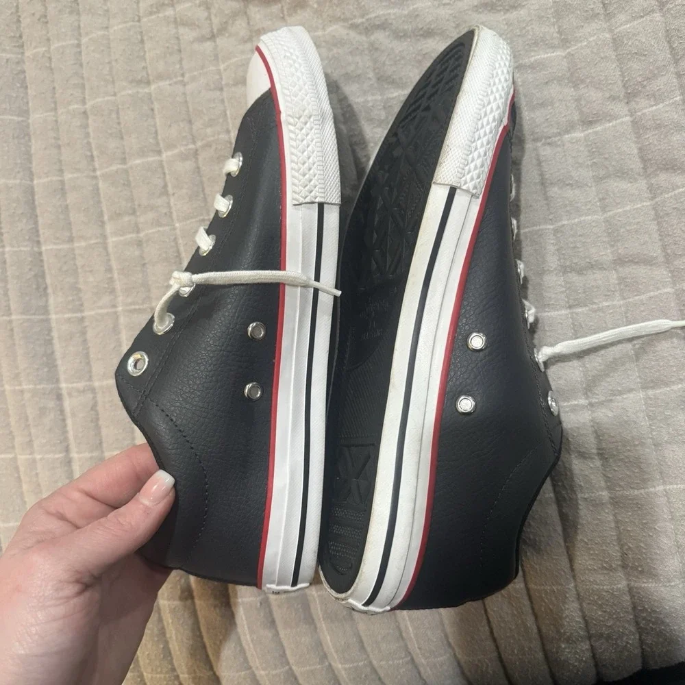 Converse All Star Street‎ All Leather Junior Size 6 Chuck Taylor Black Red Mason